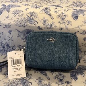 Adorable Coach Denim Blue Wristlet NWT